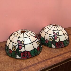 2 Vintage Tiffany Style Stained Plastic Ceiling Light Shades Butterflies  -Read